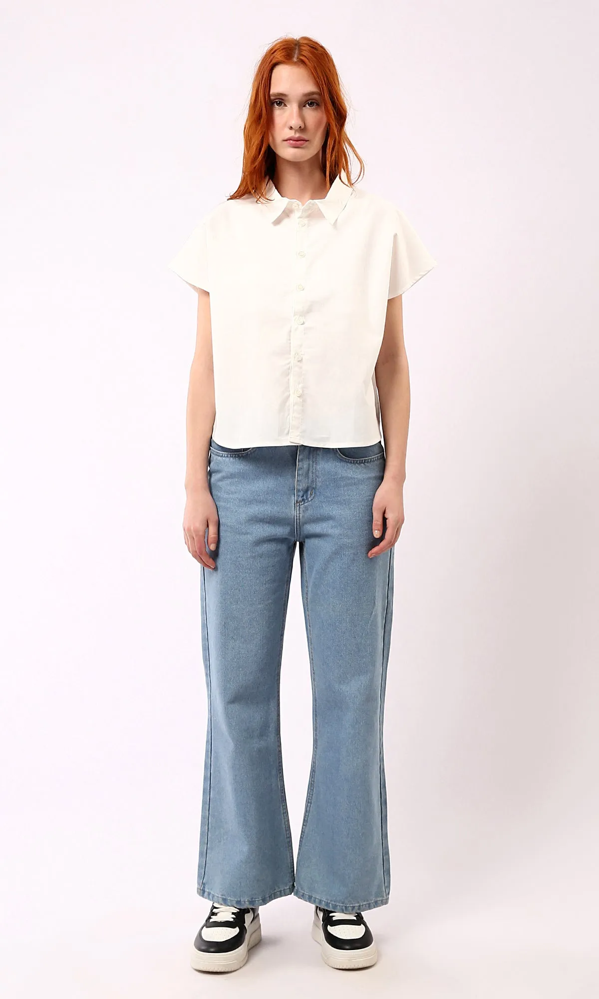 O179200 Short Sleeves Pastel Beige Solid Short Shirt 