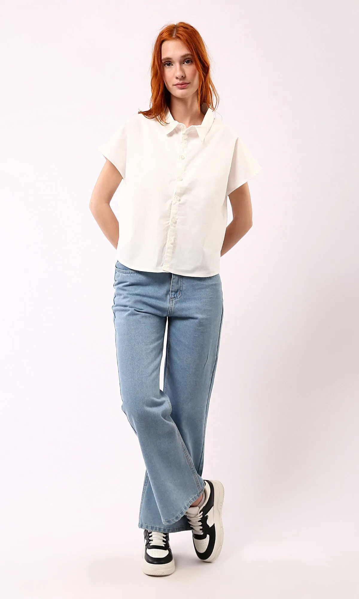 O179200 Short Sleeves Pastel Beige Solid Short Shirt 