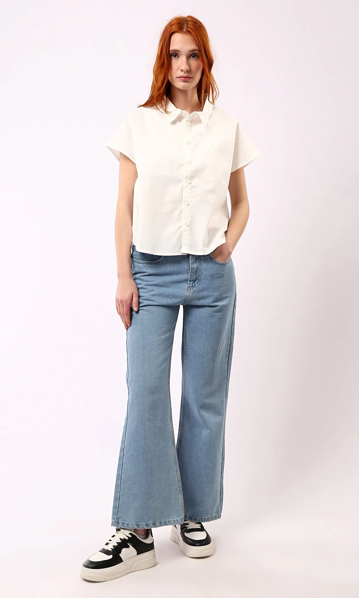 O179200 Short Sleeves Pastel Beige Solid Short Shirt 