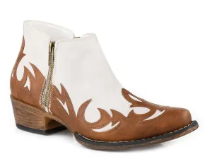Roper Womens Lorene Tan/White Faux Leather Ankle Boots