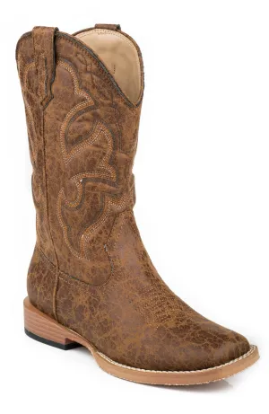 Roper Youth Unisex Scout Vintage Tan Faux Leather Cowboy Boots