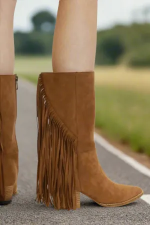 Suede Fringe Point Toe Boots