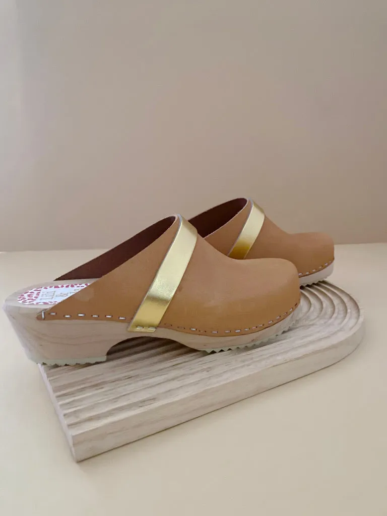 Swedish Clogs Malm Beige & Gold