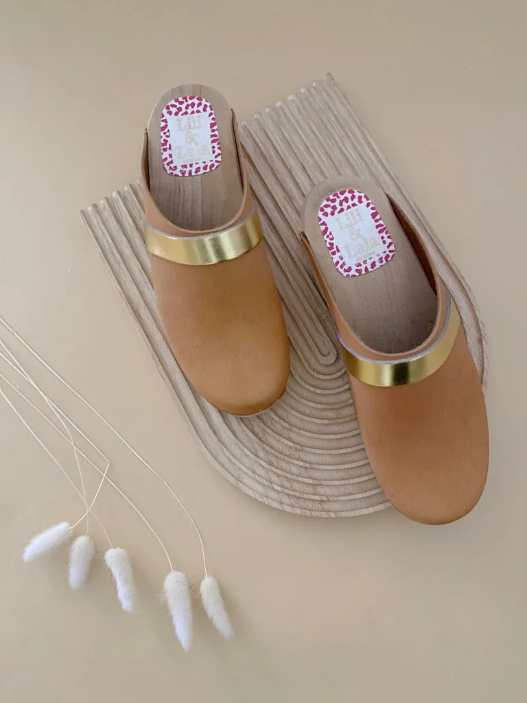 Swedish Clogs Malm Beige & Gold