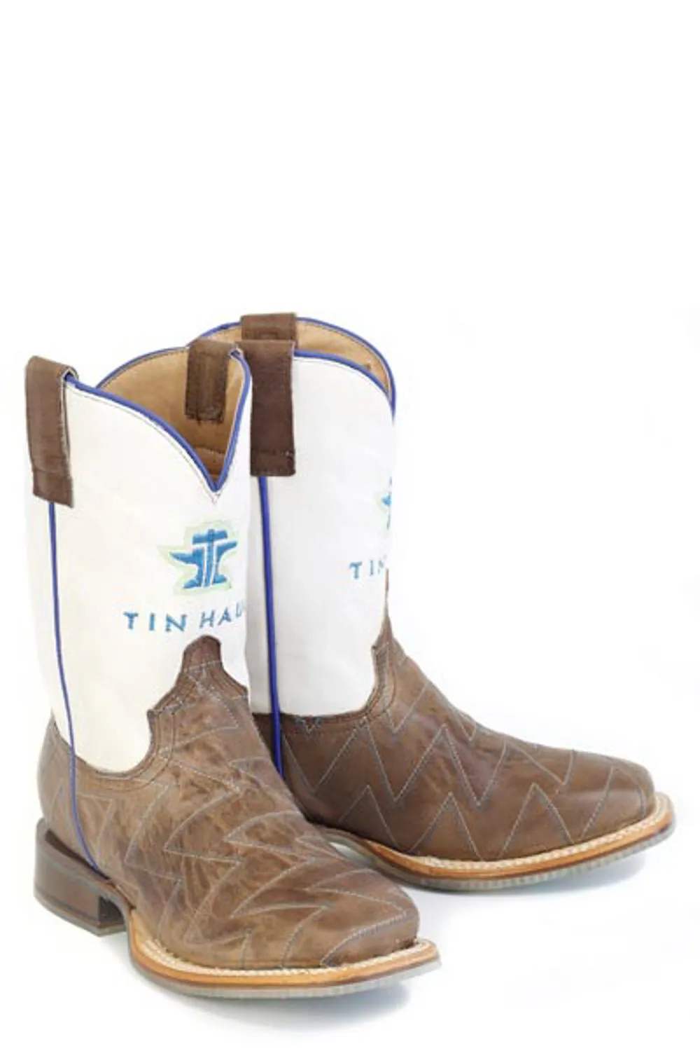 Tin Haul Kids Unisex Master Blaster Brown/White Leather Cowboy Boots