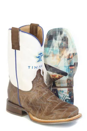 Tin Haul Kids Unisex Master Blaster Brown/White Leather Cowboy Boots