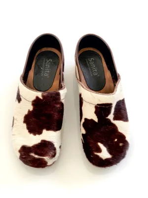 VINTAGE: Brown & White Cowhide Clogs