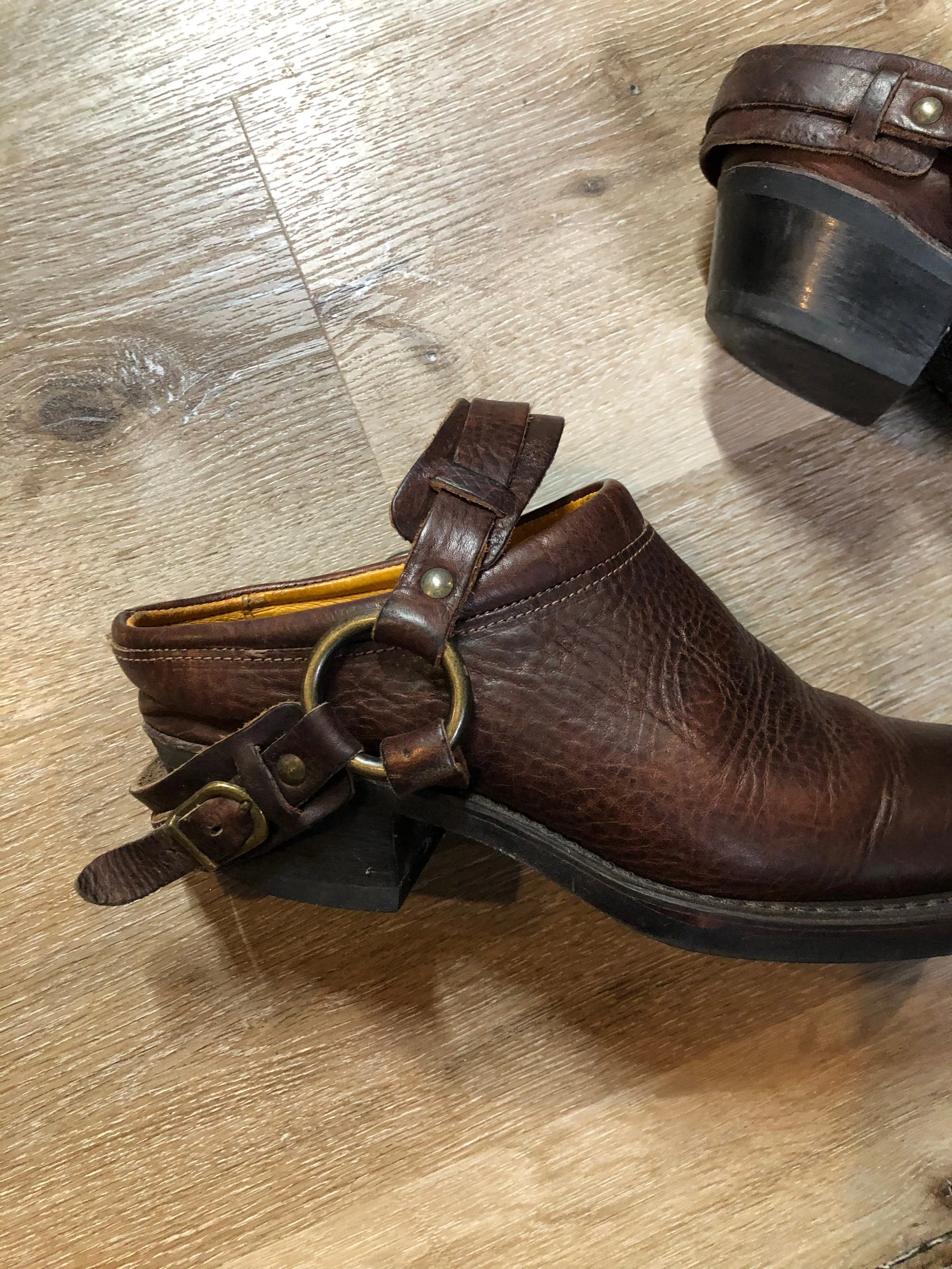 Vintage Frye Brown Pebble Leather Carson Mules Clogs, Made in USA,  US 8 Womens/ EUR 38.5