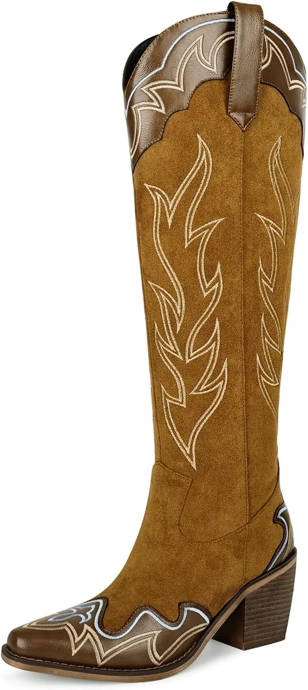 wetkiss Cowboy Boots for Women Knee High, Cowgirl Boots Women Rhinestone Comfort Fashion Tall Sparkling Western Boots Boots for Women