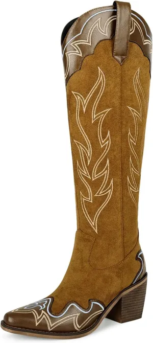 wetkiss Cowboy Boots for Women Knee High, Cowgirl Boots Women Rhinestone Comfort Fashion Tall Sparkling Western Boots Boots for Women