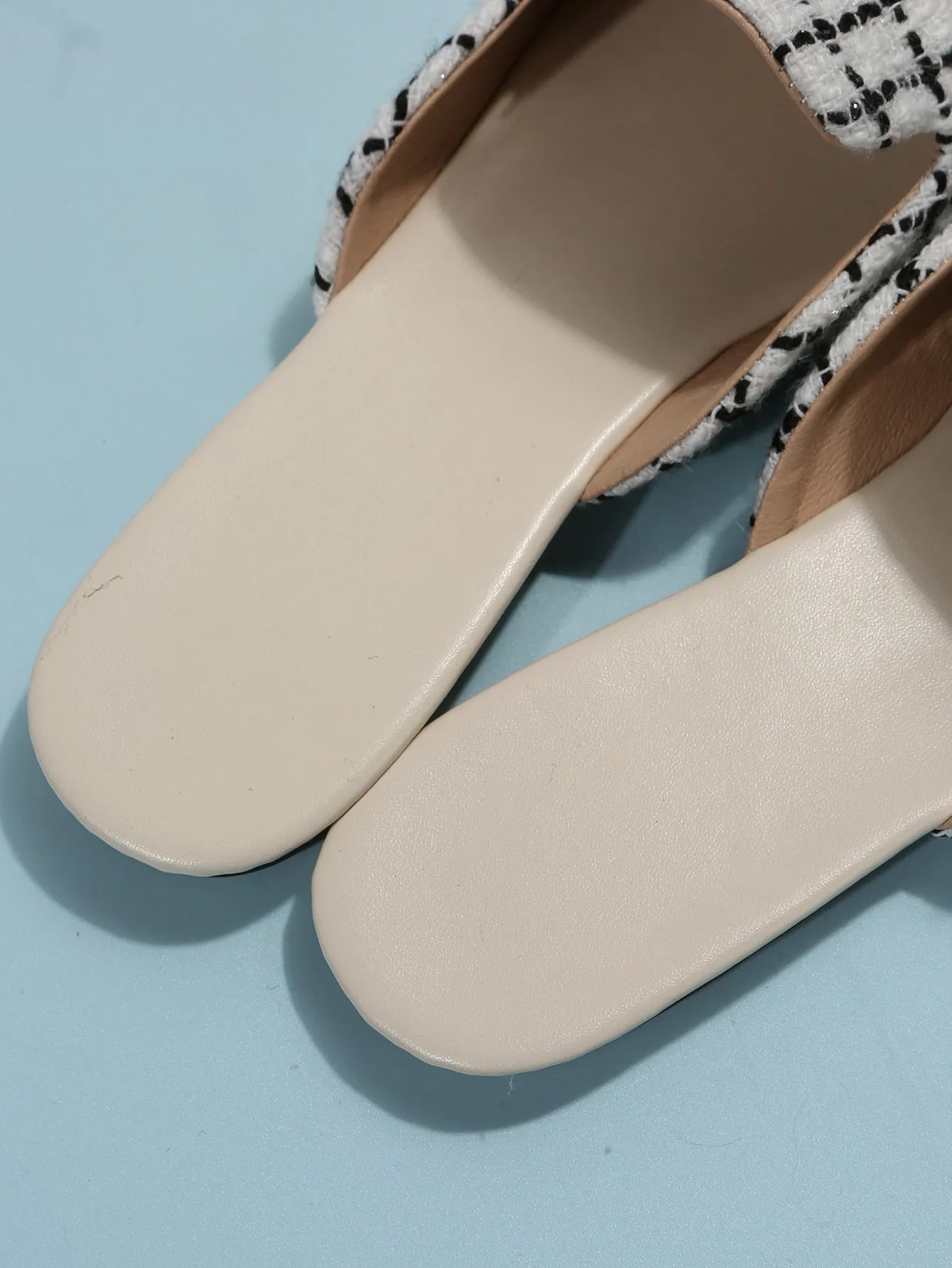 Women Plaid Pattern Point Toe Flat Mules, Elegant Outdoor Flats