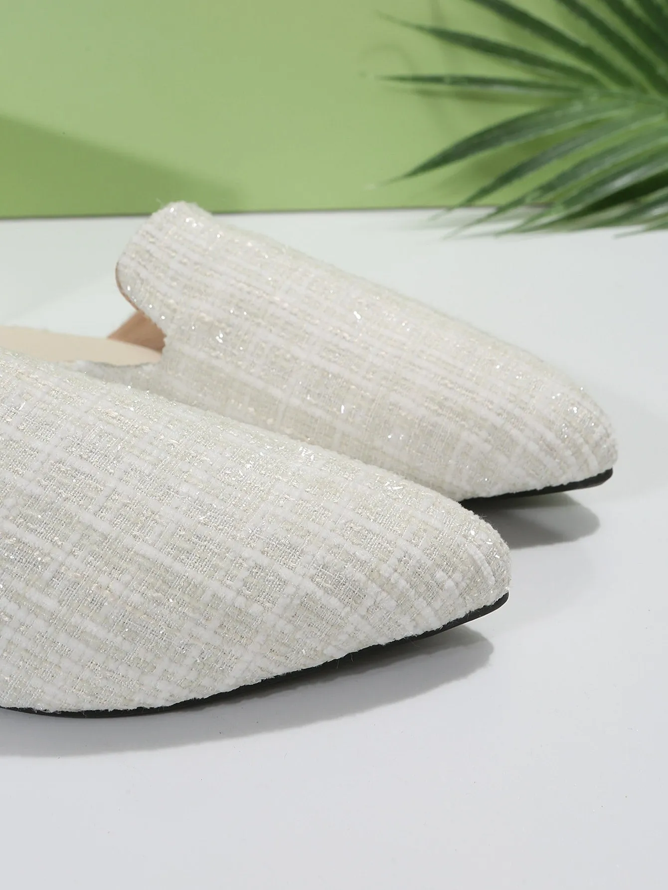 Women Plaid Pattern Point Toe Flat Mules, Elegant Outdoor Flats