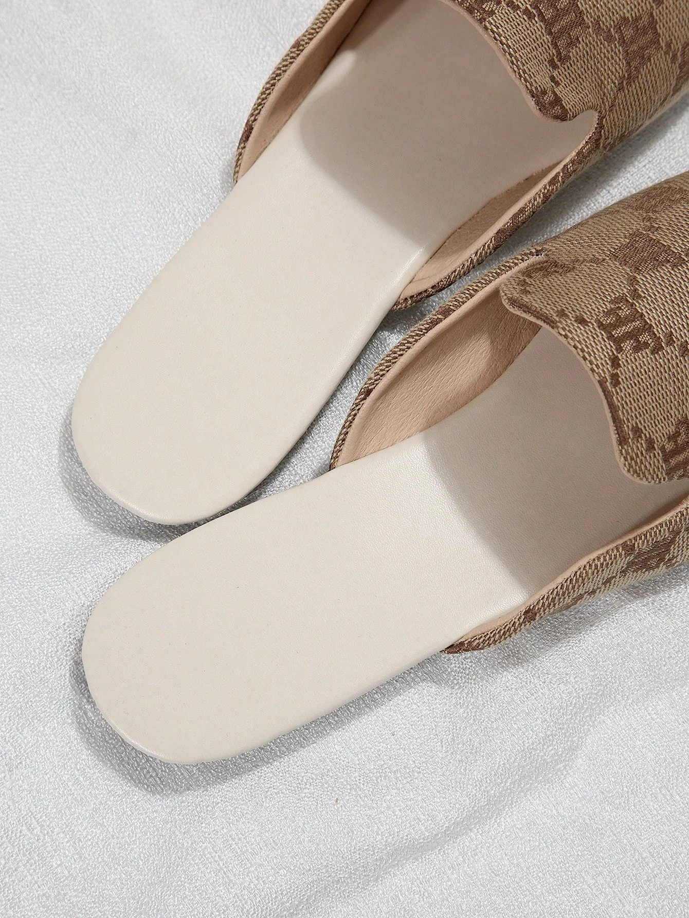 Women Plaid Pattern Point Toe Flat Mules, Elegant Outdoor Flats
