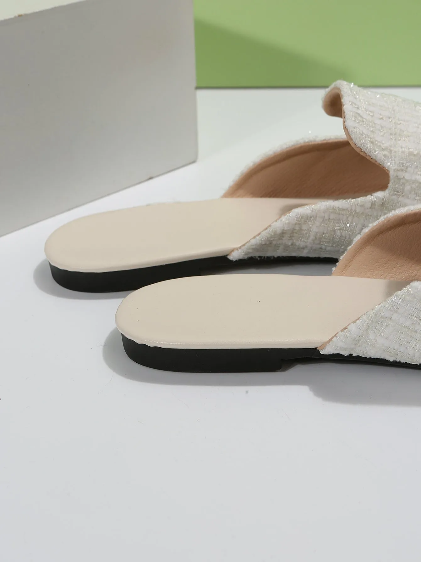 Women Plaid Pattern Point Toe Flat Mules, Elegant Outdoor Flats