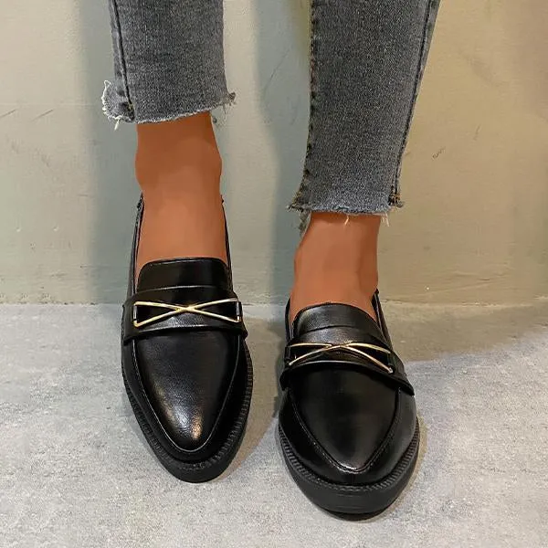 Women's Fashionable Metal Decorated Pointed Toe Loafers 03289124S