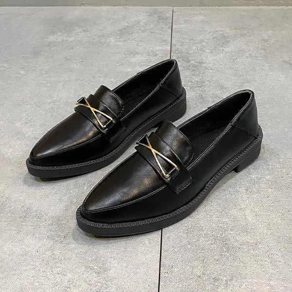 Women's Fashionable Metal Decorated Pointed Toe Loafers 03289124S