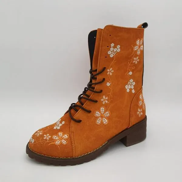 Women's Vintage Embroidered Mid-Calf Martin Boots 28659742S