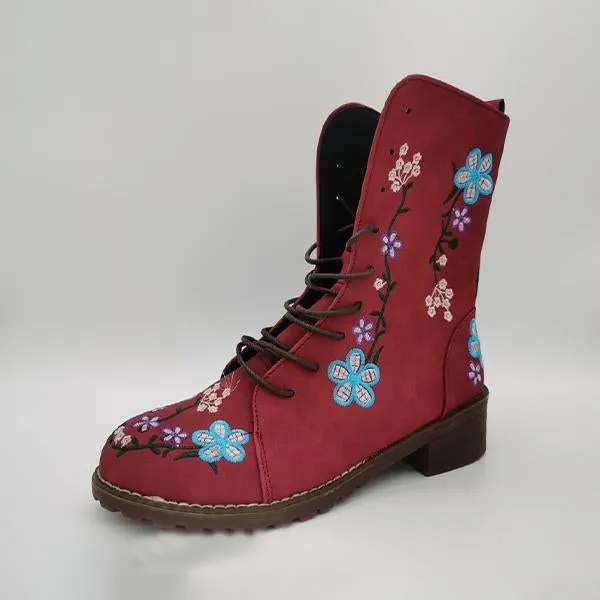 Women's Vintage Embroidered Mid-Calf Martin Boots 28659742S