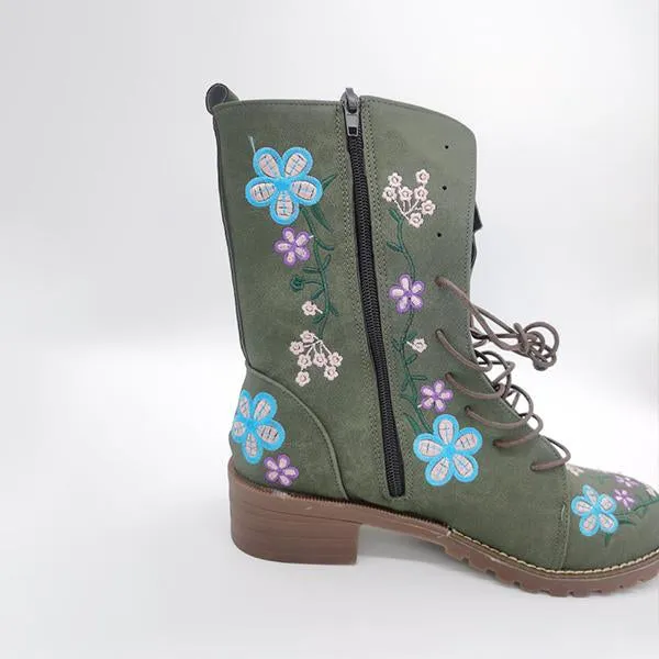 Women's Vintage Embroidered Mid-Calf Martin Boots 28659742S