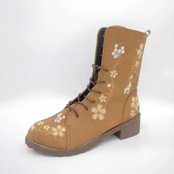 Women's Vintage Embroidered Mid-Calf Martin Boots 28659742S