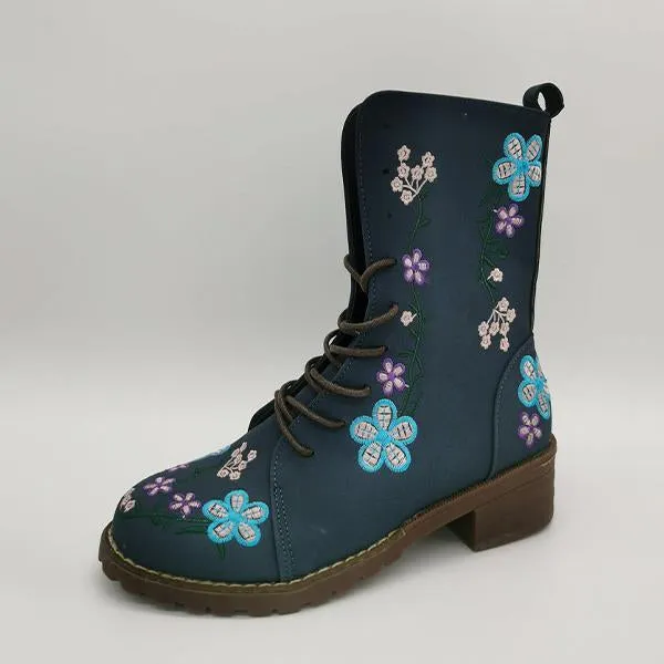 Women's Vintage Embroidered Mid-Calf Martin Boots 28659742S