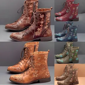 Women's Vintage Embroidered Mid-Calf Martin Boots 28659742S